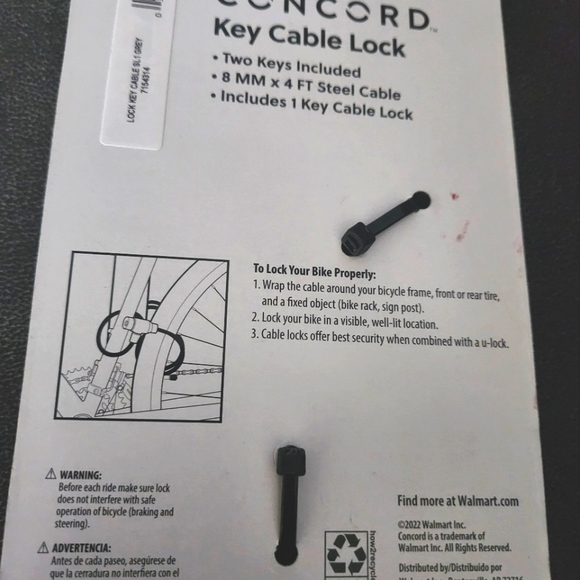 NWT Concord 8MM Key Cable Bicycle Lock - Picture 5 of 5